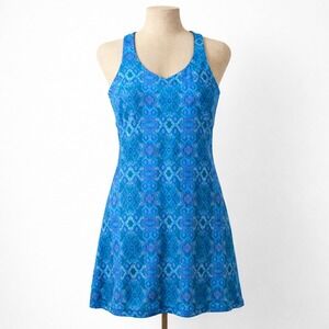 prAna Geometric Dress Size S Blue Boho Travel Athletic Yoga Racerback Shelf Bra